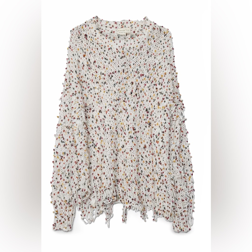 Boutique Colorful Speckled Knit Distressed Sweater